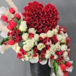 Infinite Love – Heart-Shaped Red Rose Masterpiece with Mixed White Blooms