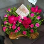 Rosewood Radiance – Magenta Rose Garden on Natural Wood Base