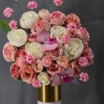 Rose Blush Splendor – Elegant Artificial Arrangement in Gold & Marble Base
