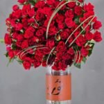 Infinite Love – Grand Red Spray Rose Arrangement in Designer Leather-Wrap Vase