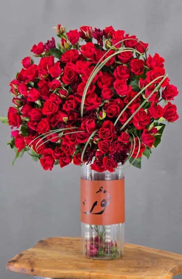 Flower Shop (36) Infinite Love – Grand Red Spray Rose Arrangement in Designer Leather-Wrap Vase - Image 1