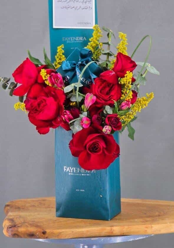 Flower Shop (39) Ruby Teal Elegance – Luxury Red Rose Gift Box with Fayendra Accents - Image 1