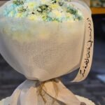 Cloud of Joy – Blue-Tipped Chrysanthemum Bouquet in White Mesh Wrap