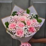 Premium Pink Rose & Baby’s Breath Hand-Tied Bouque